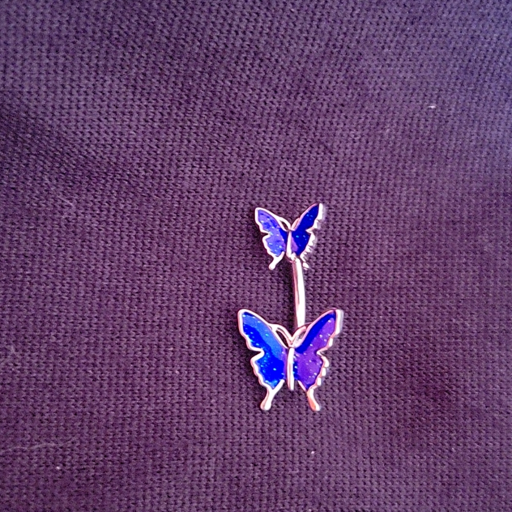 🆕️ Double blue butterfly paint oil belly button ring